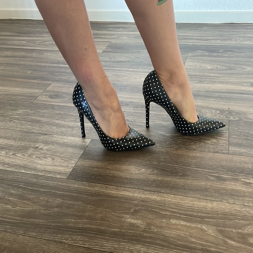 Shoe Republic LA Define Black & White Polka Dot Pointed Pumps